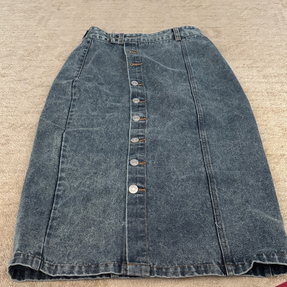 Mikarose Blue Denim Pencil Skirt with Button Accents